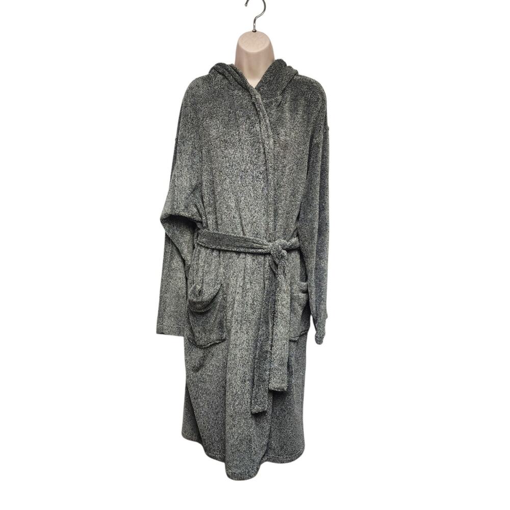 St. John Bay Gray Hooded Plush Wrap Robe Sleepwear Size OS Fit Most